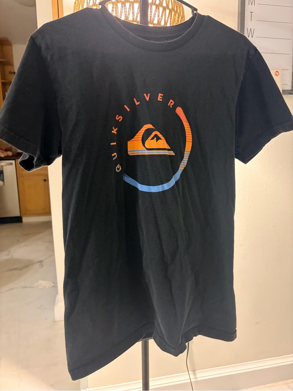 Quiksilver Black Short-Sleeve Tee with Orange and Blue Logo